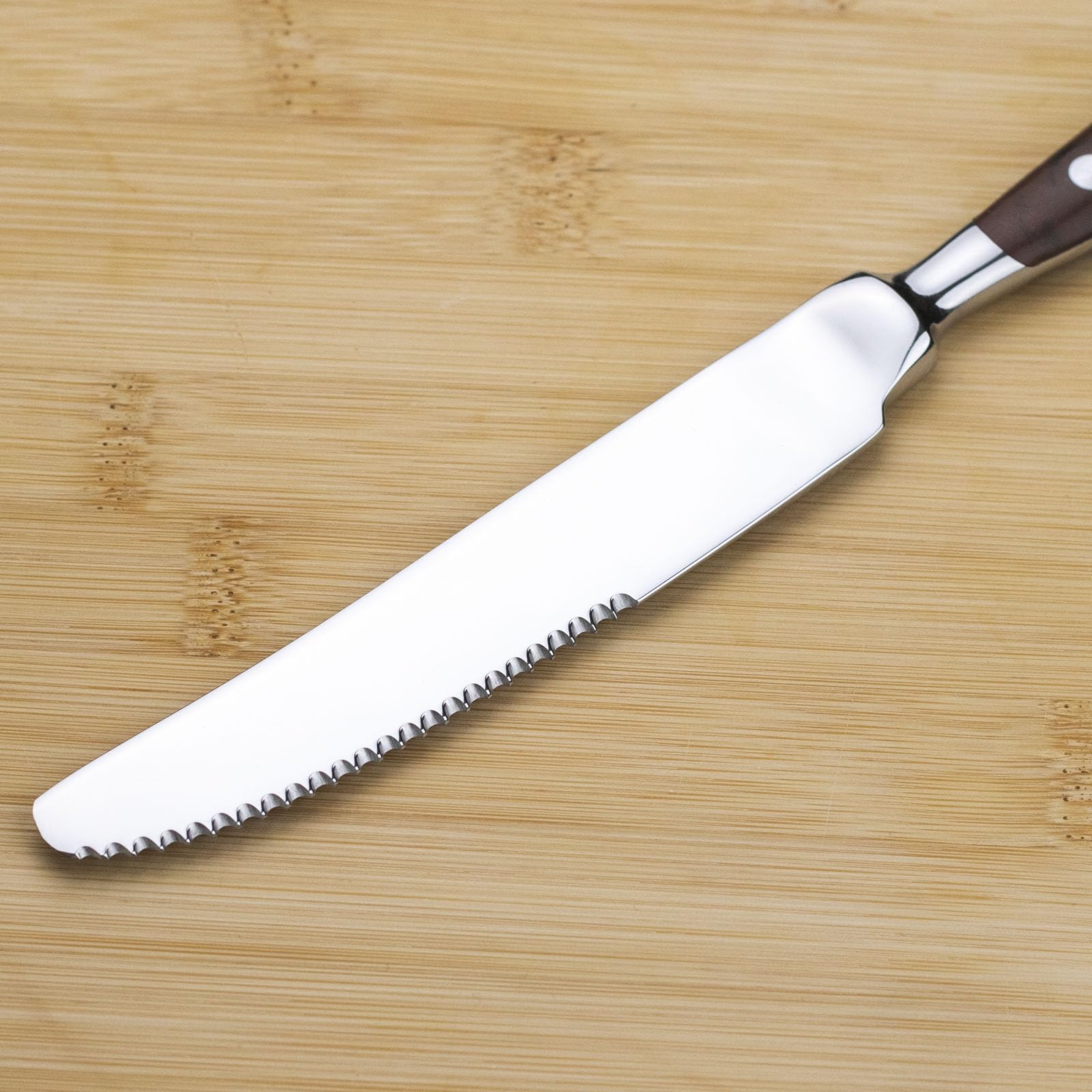 Alata Set di 6 coltelli da bistecca della serie Berlin di, set di coltelli da cucina per bistecca, manici marrone, acciaio inossidabile lucidato, bordo seghettato, per la casa, la sala da pranzo