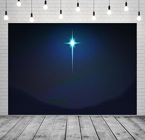 Miniatura 2 de BELECO Telón de fondo de noche de estrellas de tela de 6 x 4 pies, estrella de Navidad, cielo estrellado azul, escena de Belén, Jesús, fondo de