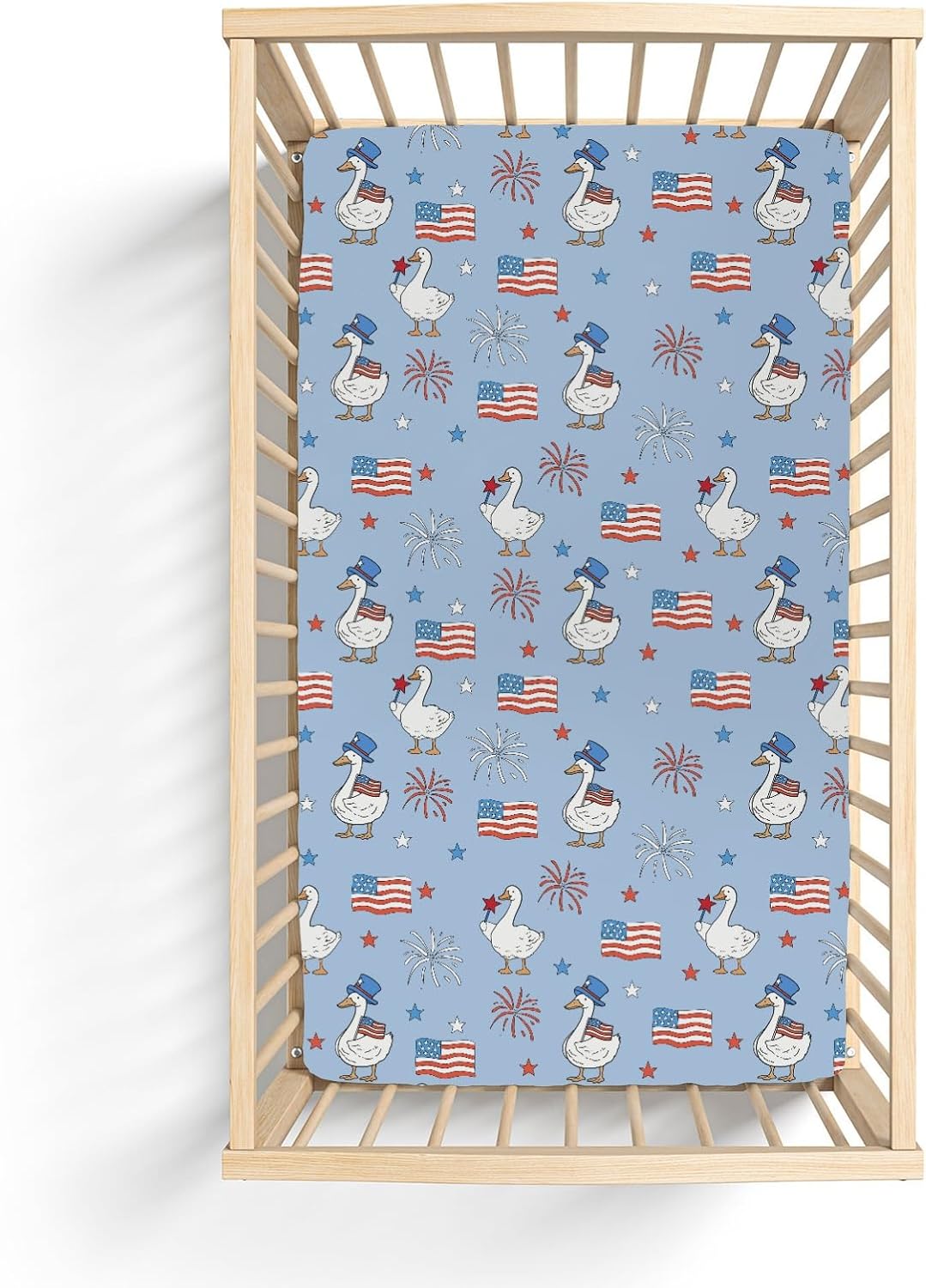 Patriotic Ducks Stars Baby Crib Sheets for Boy Girl 52x28Inch 4th of July Duck American Flags Soft Snug Fitted Crib Mattress Cover Independence Day Baby Sheet for Standard Crib & Toddler Mattress Pad