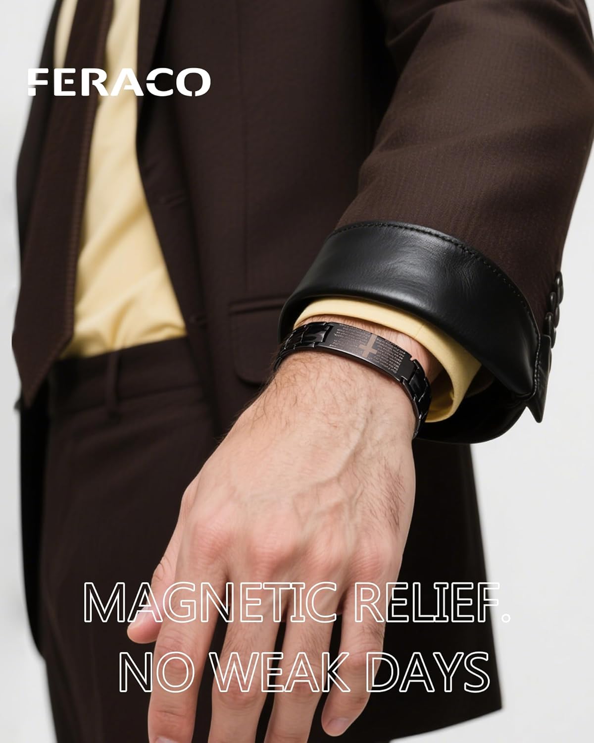 Feraco Copper Cross Bracelet for Men,Magnetic Therapy Bracelet Copper Jewelry with Powerful 3800 Gauss Magnets - Image 2