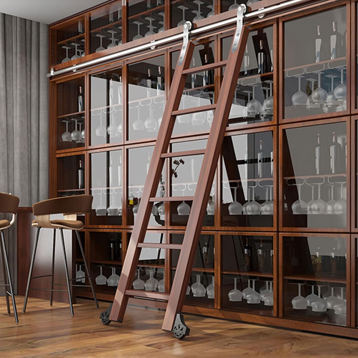 TBHOME Rodillo Deslizante Tensible Rodera de Acero Inoxidable Ladera Sliding Hardware Complete Rolling Track (Sin Escalera) Rolleros de Piso, para Hogar/Loft/Biblioteca/12ft/366cm