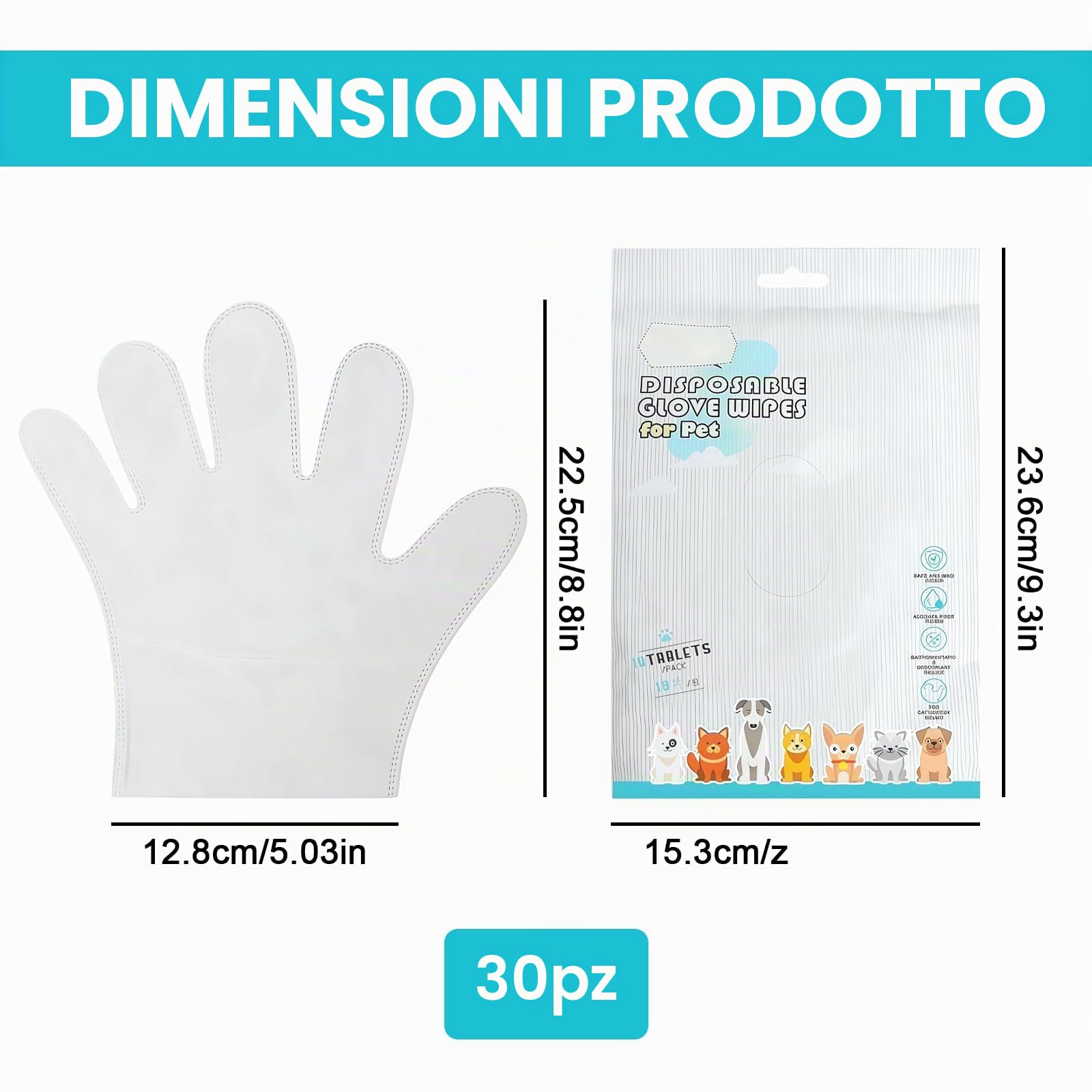 30 salviettine per animali domestici per toelettatura usa e getta per il bagno e la cura per zampe, pelliccia, viso, orecchie, glutei e corpo