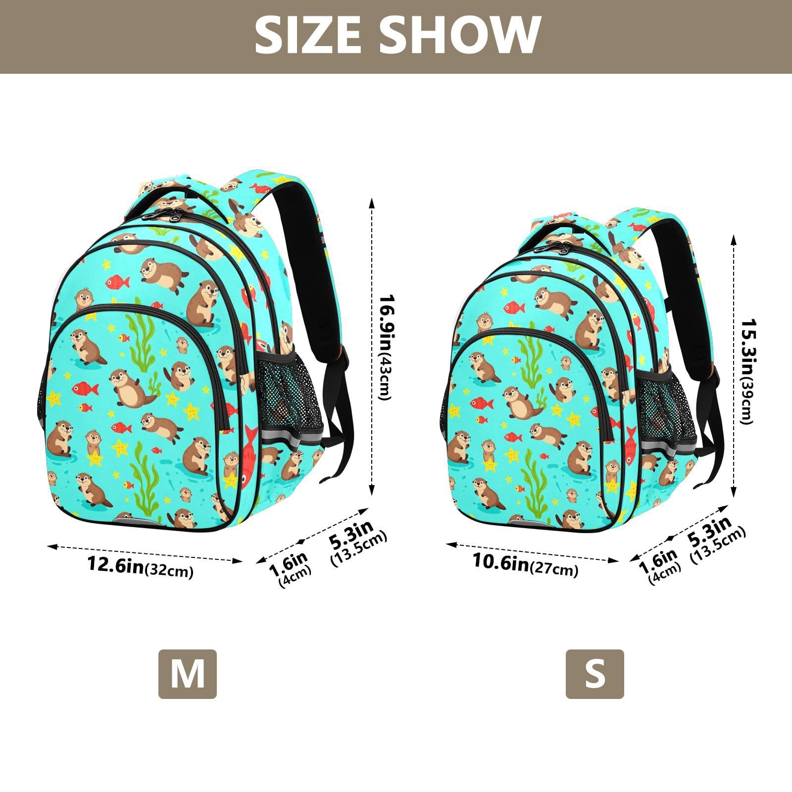KLL Zaini scolastici per bambini ragazzo/ragazza studente Bookbag bambino zaino da viaggio carino lontre nuoto azzurro