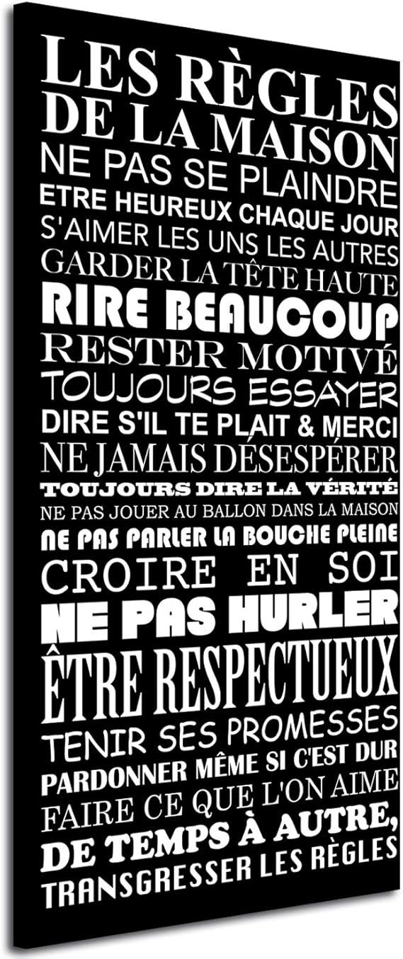 Declina Tableau Deco Citation Les Regles De La Maison Impression Citation Sur Toile Decoration Murale Deco Maison Cuisine Salon Chambre Adulte Noir Et Blanc 60x30 Cm Amazon Fr Cuisine Maison