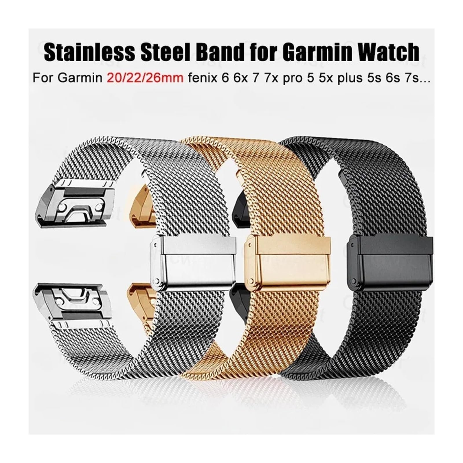 Bracelet en acier inoxydable pour montre Garmin Fenix 8 E 6 6 x 7 7x Pro 5 5x Plus 5s 6s 20/22/26 mm Bracelet en métal Accessoires