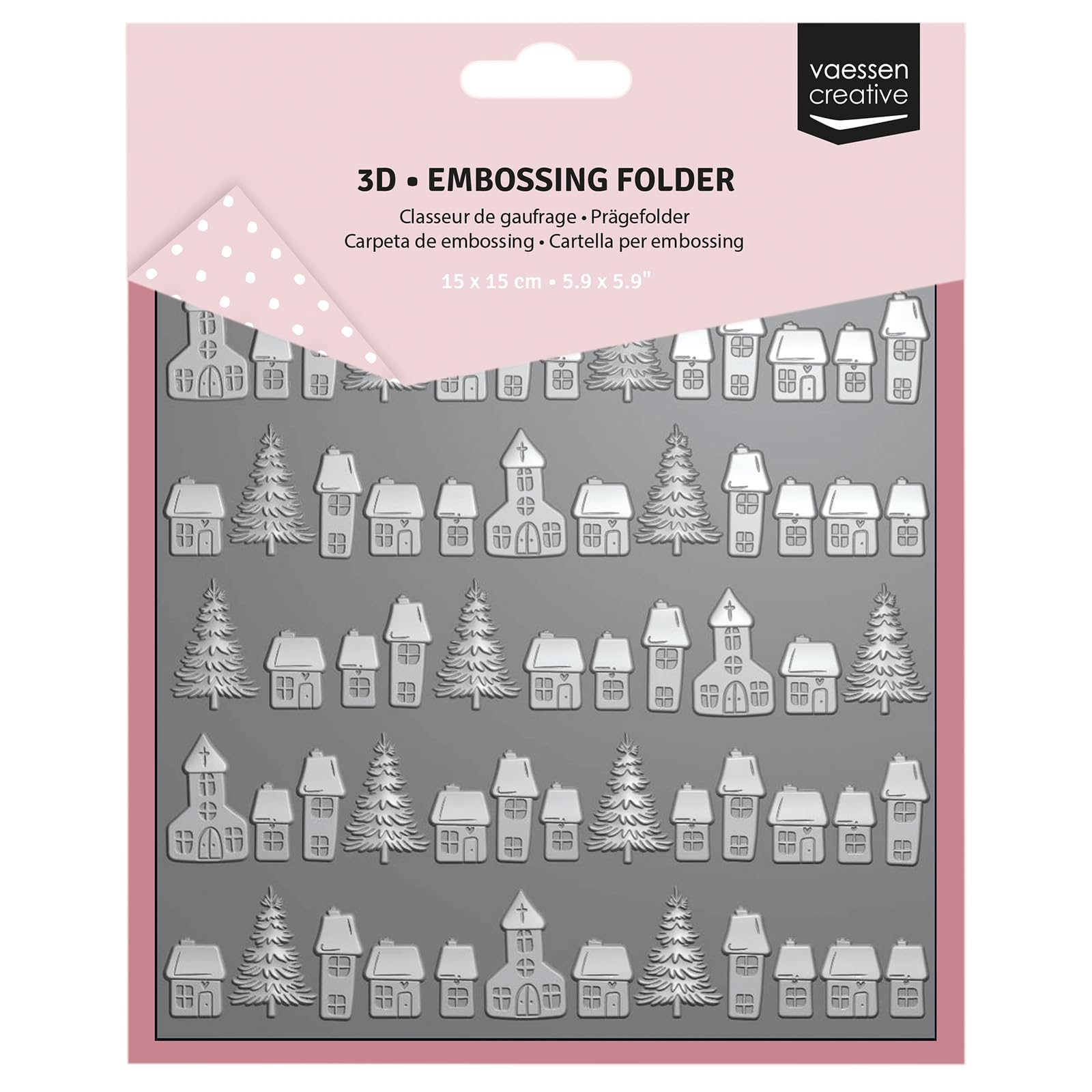 Vaessen Creative 3D Embossing Folder Village 5.9 x 5.9 (15 x 15 cm) Making Supplies for Journaling, Blank Cards and Envelopes-Scrapbook Accessories for Christmas Papercrafts