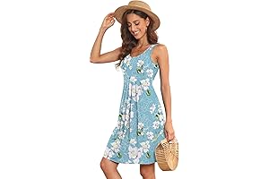 Akihoo Women Summer Casual Sleeveless Midi Plain Pleated Tank Vest Dresses S-3XL