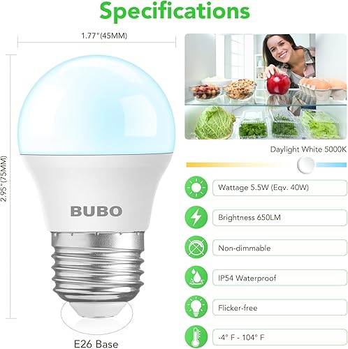 Miniatura 3 de BUBO Bombilla LED para refrigerador equivalente a 40 vatios, bombilla para nevera de 120 V, bombilla de electrodoméstico de luz diurna 5000 K,
