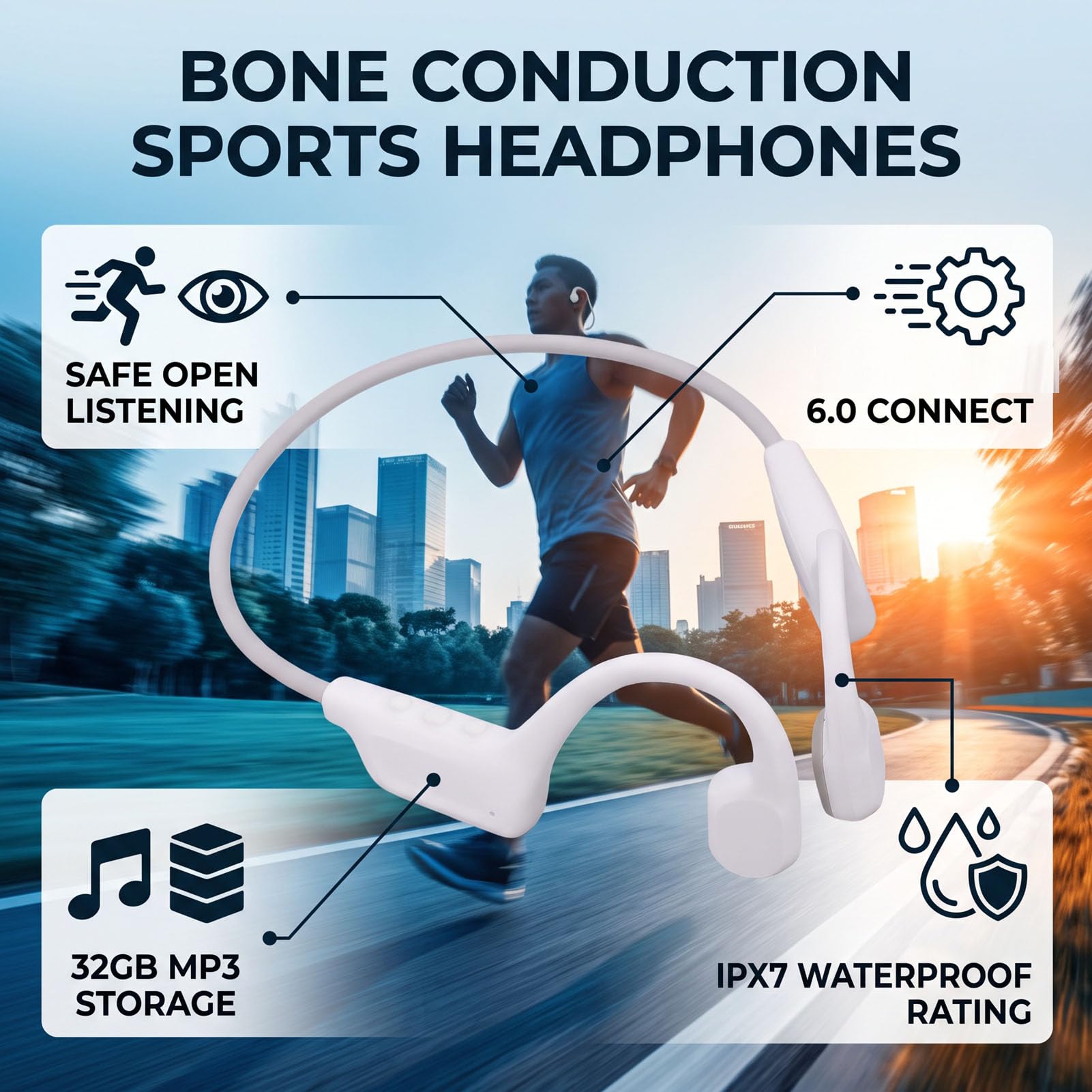 Écouteurs à Conduction Osseuse Bluetooth 6.0 IPX7 25g sans Fil