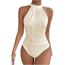 GORGLITTER Women's Halter Bodysuit Tummy Control Y2k Thong Sexy BodySuits