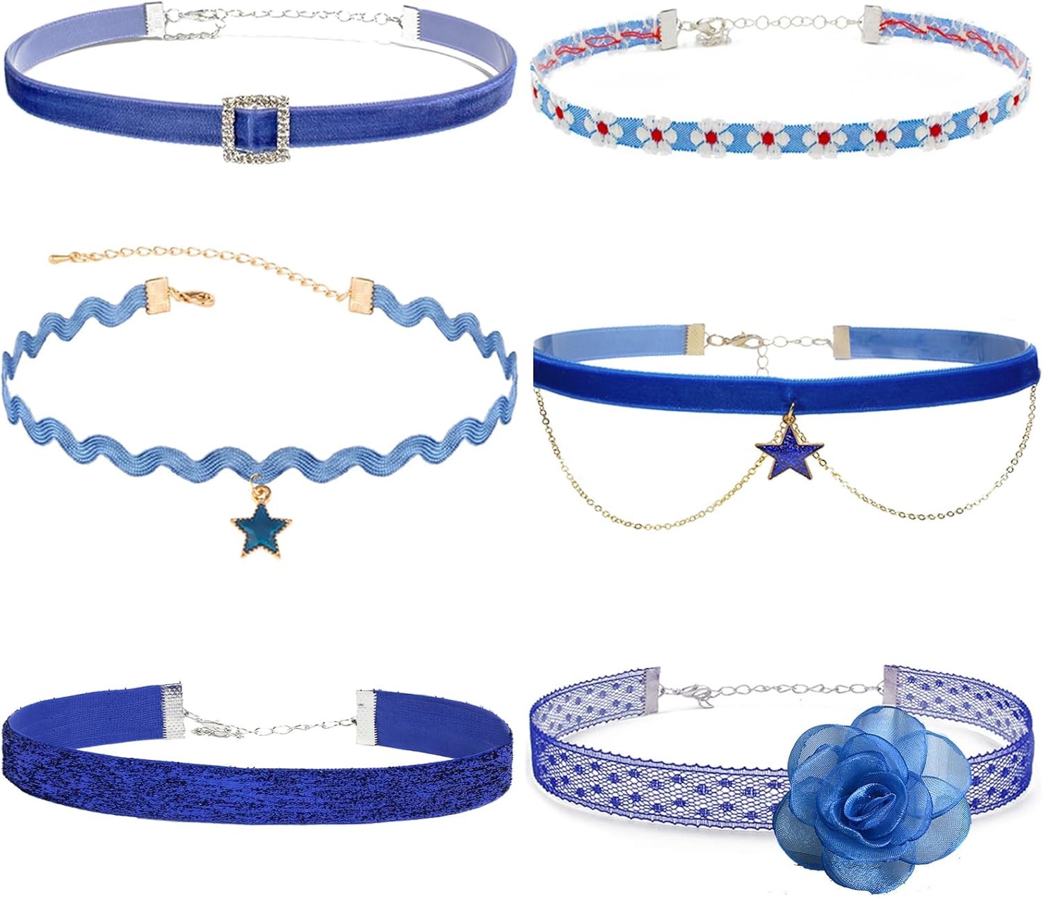 Nova&Aria Chokers Set For Women Heart Choker Necklaces Flower Pendant Velvet Cute Pink Turquoise Blue White Black Choker Necklace Christmas Colorful Lace Chokers