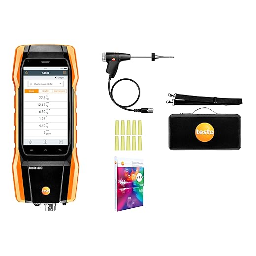 testo 300 I Residential and Commercial Combustion Analyzer Kit with optional bluetooth printer I CO Meter for flue gas, draft, differential pressure and ambient CO levels of heating systems
