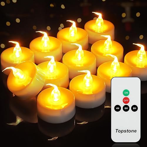 Topstone Velas CR2450 con pilas, velas parpadeantes sin llama con luz amarilla cálida, velas de control remoto, velas temporizadoras, velas Base