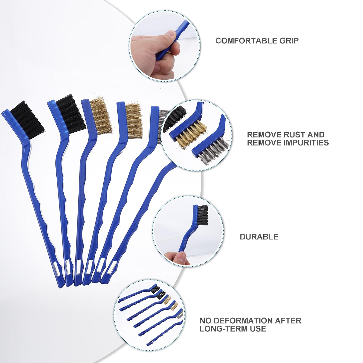 Healifty 6 Pcs Car Engine Wire Brush Set, Mini Scratch Brushes with Stiff Bristles for Rust and Paint Removal, Industrial Cleaning Tools for Automotive Maintenance