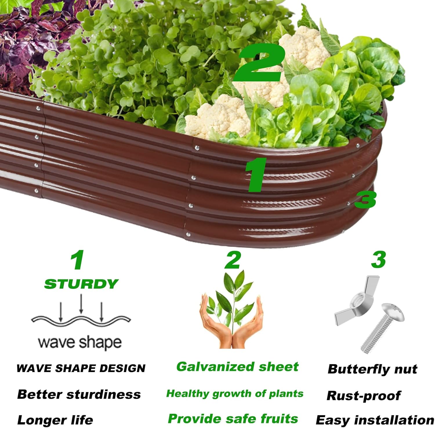 Raised Garden Bed GRS Certified Galvanized Planter Box Outdoor, 6.5ft Oval Rot-Resistant Metal Garden Bed Planter, Recycled Material Planter for Vegetables Flowers Herbs (Brown)