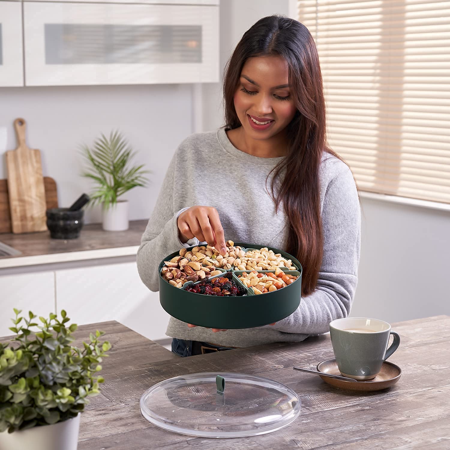 Divided Serving Tray with lid Veggie Tray with lid. Candy, nut and Fruit Platter with lid