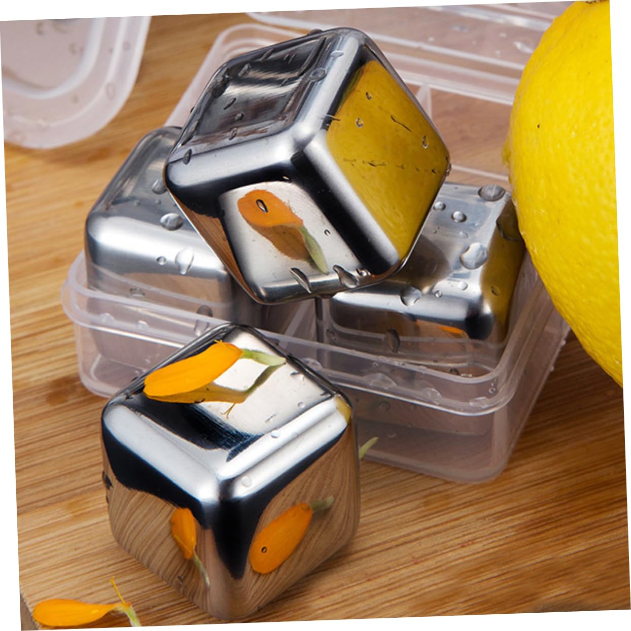 Alipis 12piezas Cubos De Hielo Reutilizables Inoxidable Estuche Para Enfriar Whisky Vino y Bebidas Sin Diluir