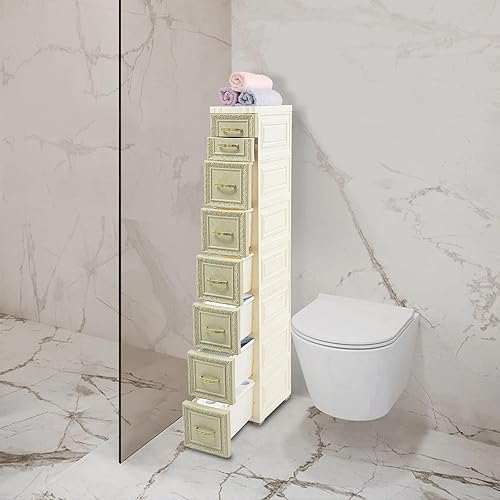 Miniatura 4 de Armario de almacenamiento estrecho de 7 niveles, organizador de almacenamiento delgado con ruedas móviles, carrito de almacenamiento de 8 cajones,