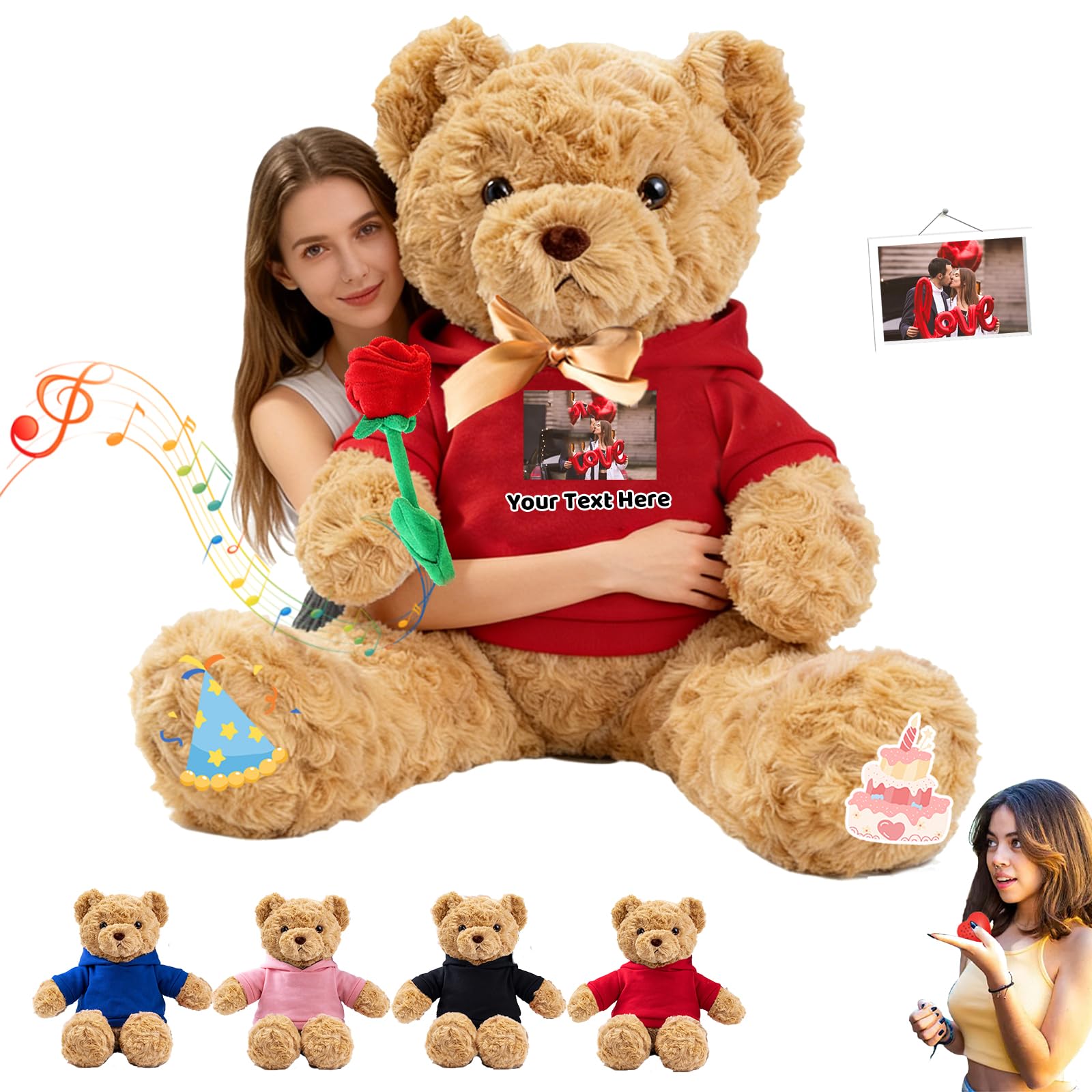 JABECODIFA Personalised Giant Teddy Bear with Voice Recording, 1.7 Ft 20 inch to 4 Ft 48 inch Custom Big Bear as Personalised Gifts Big Teddy Bears Stuffed Animal for Christmas Birthday Valentines