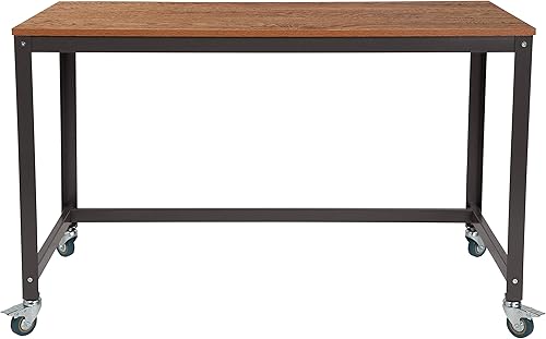 Miniatura 7 de Flash Furniture Livingston Collection - Mesa y escritorio para computadora en acabado de madera de roble marrón con ruedas de metal