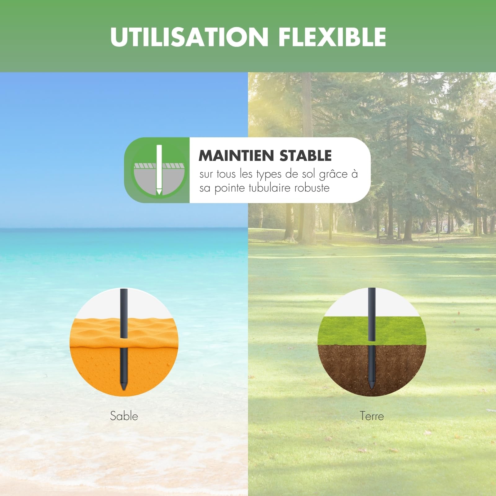 derby Parasol 200 cm I Parasol pour plage, balcon et terrasse I Parasol réglable en hauteur I Avec protection UV I Parasol pliable I Pour plage et piscine extérieure I Parasol de plage