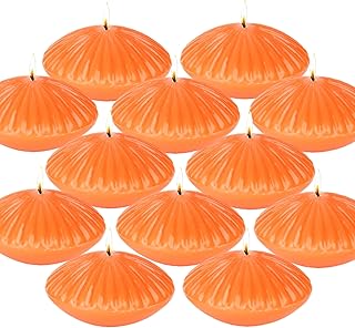 10 Hour Orange Floating Candles Large 3"，Unscented Romantic Tealight Ribbed Candles for Cylinder Vases，Centerpieces at Wedding, Party, Pool, Holidays, Set of 12