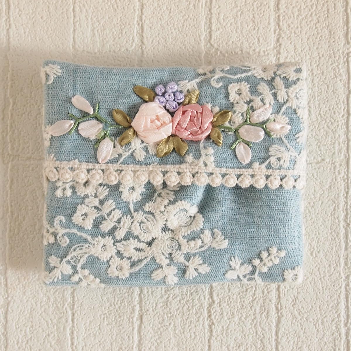 ⑯さおりん様 ポケットティッシュケース現品のみ青い刺繍レース Amazon｜ポレース ポケットティッシュカバー ティッシュケース