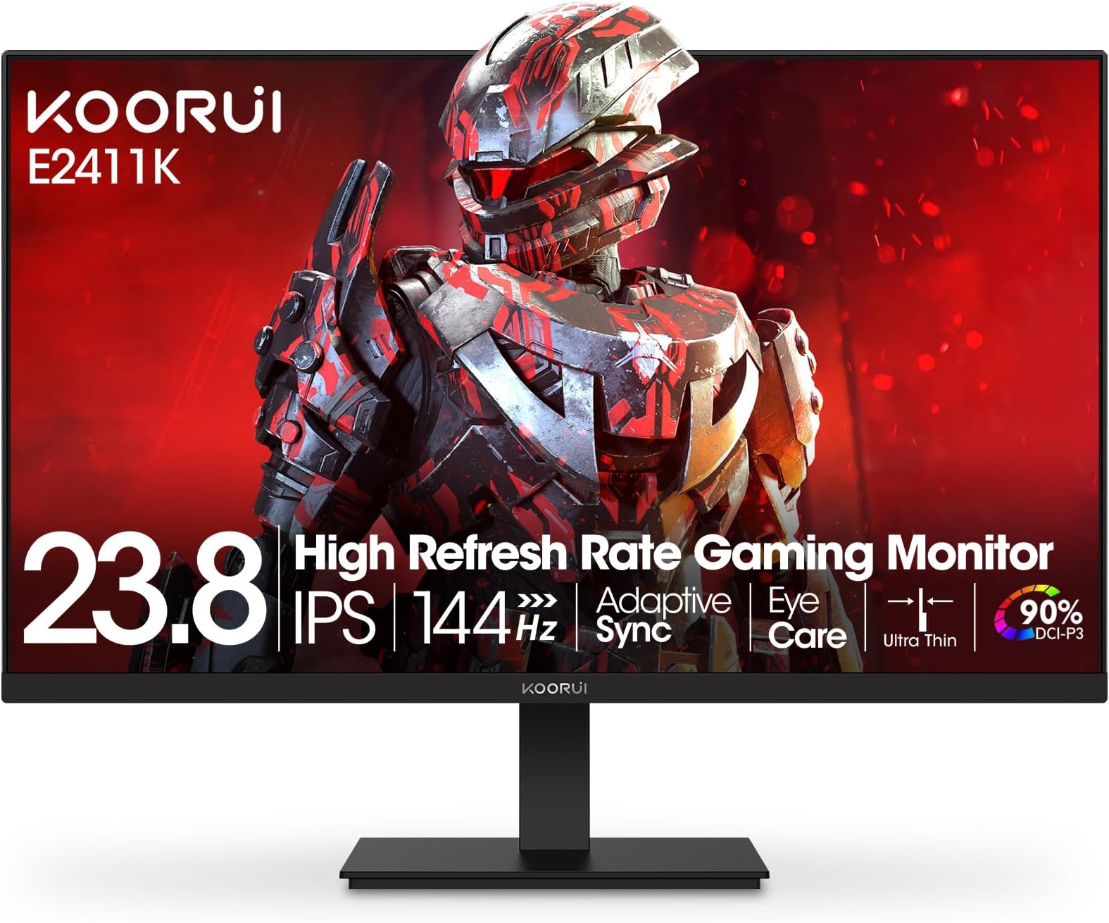 KOORUI 24 Inch Gaming Monitor 144Hz Full HD 1920 x 1080p IPS Ultra-Slim Display with HDMI VGA, Adaptive Sync, 99% SRGB, VESA 100x100mm, Eye Care, Tilt, HDMI 2.0, Black, E2411K