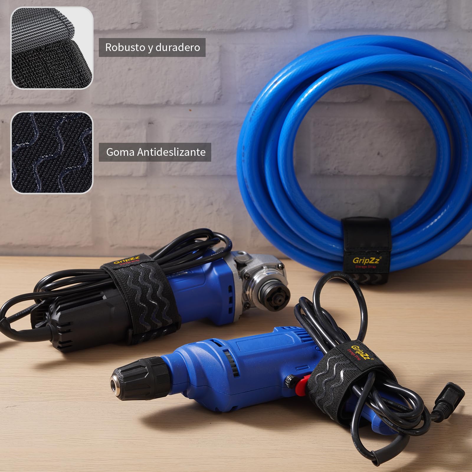 Bandas Elásticas con Hebilla 46 cm x 5 cm (pack de 5), Correas de Gancho y Bucle Ajustables y Reutilizables para Organizar Cables de Extensión, Mangueras, Bicicletas, Taller y garaje