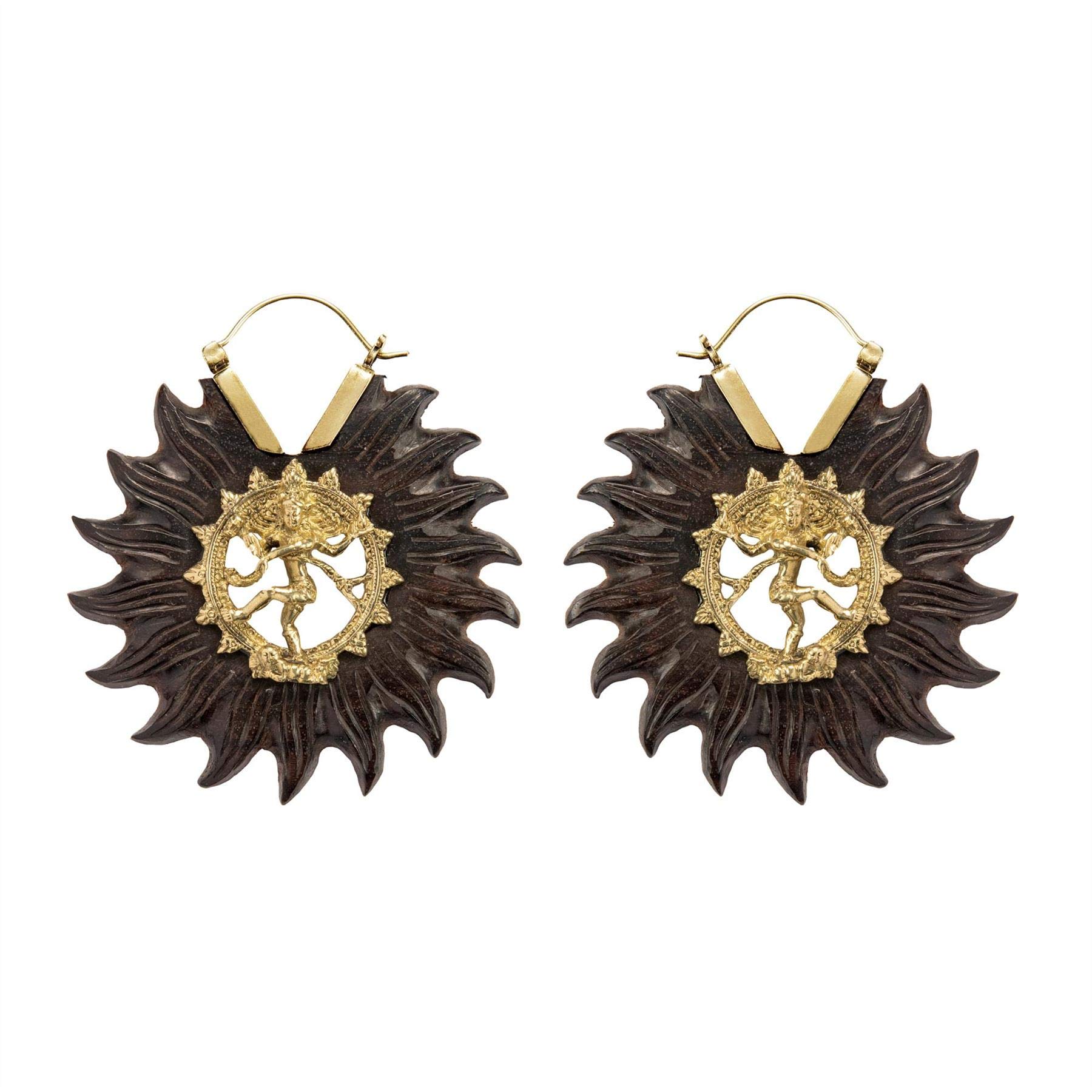 Orecchini A Spirale Ali D'Angelo In Legno Intagliato – Tribal Piuma Ottone Dorato, Donna