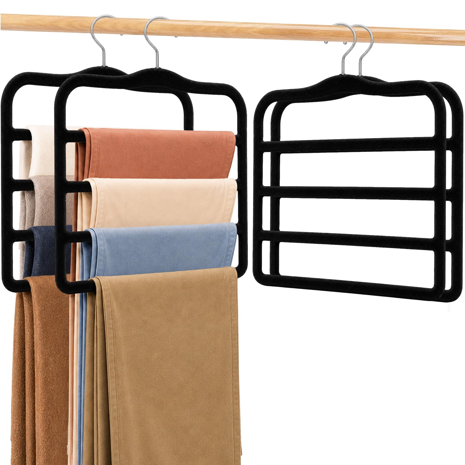 Grucce appendiabiti in velluto salvaspazio, organizer multi-livello per jeans, pantaloni, gonne, sciarpe, per riporre oggetti essenziali per dormitorio universitario e appartamento (confezione da 4