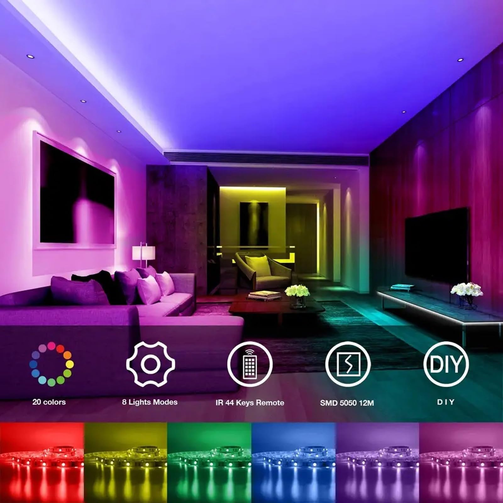 DIY Ha Portato Luci Per La TV, Multi-mode Ha Portato Striscia Di Luci Con 44 Tasti Di Controllo Remoto Facile Installare Cuttable Può Essere Utilizzato In Ristorante, Bar, Camera Letto, Sfondo TV(30m)