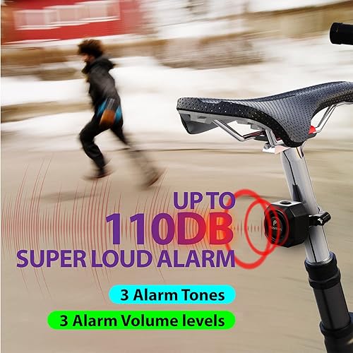 Miniatura 3 de Fosmon Alarma de bicicleta recargable USB-C con control remoto, impermeable IP55, inalámbrica, sensor de vibración y movimiento de 110dB, sistema de