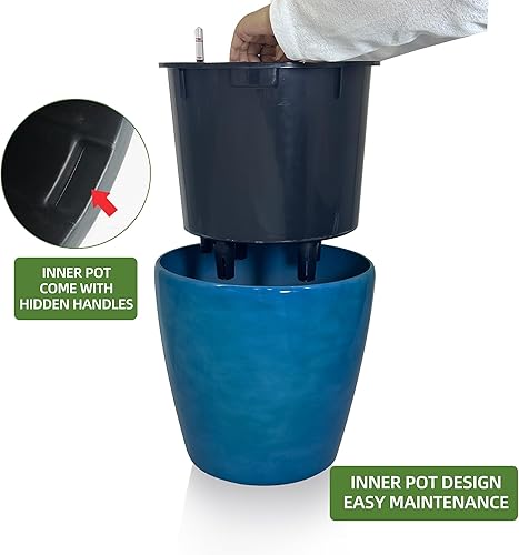 Miniatura 10 de Dexceder Maceta de ratán con riego automático para interiores y exteriores, diseño de maceta interior, maceta de mesa gruesa con indicador de nivel