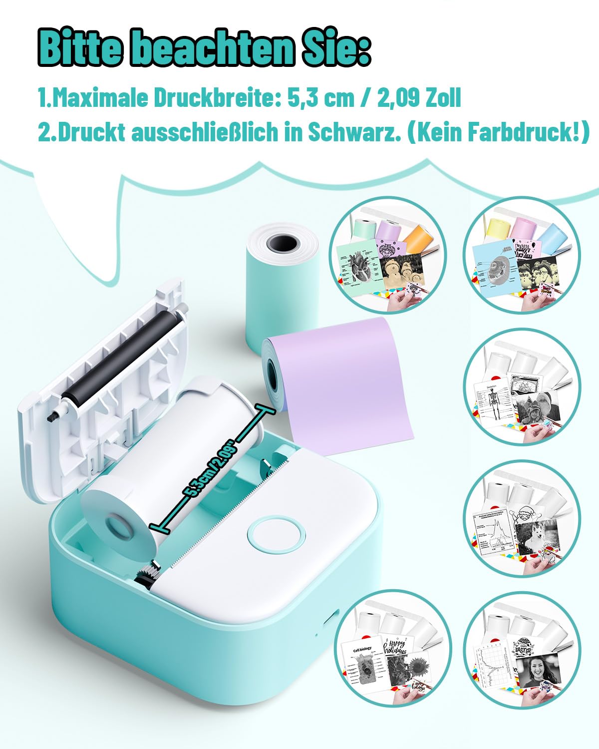 Phomemo T02 Impresora Fotos Movil, Impresora Térmica Sin Tinta, Impresora Portátil para Estudiantes, Impresora Multifuncion para Teléfono y Tablet, Impresora Pegatinas Bluetooth para Estudio — view 8