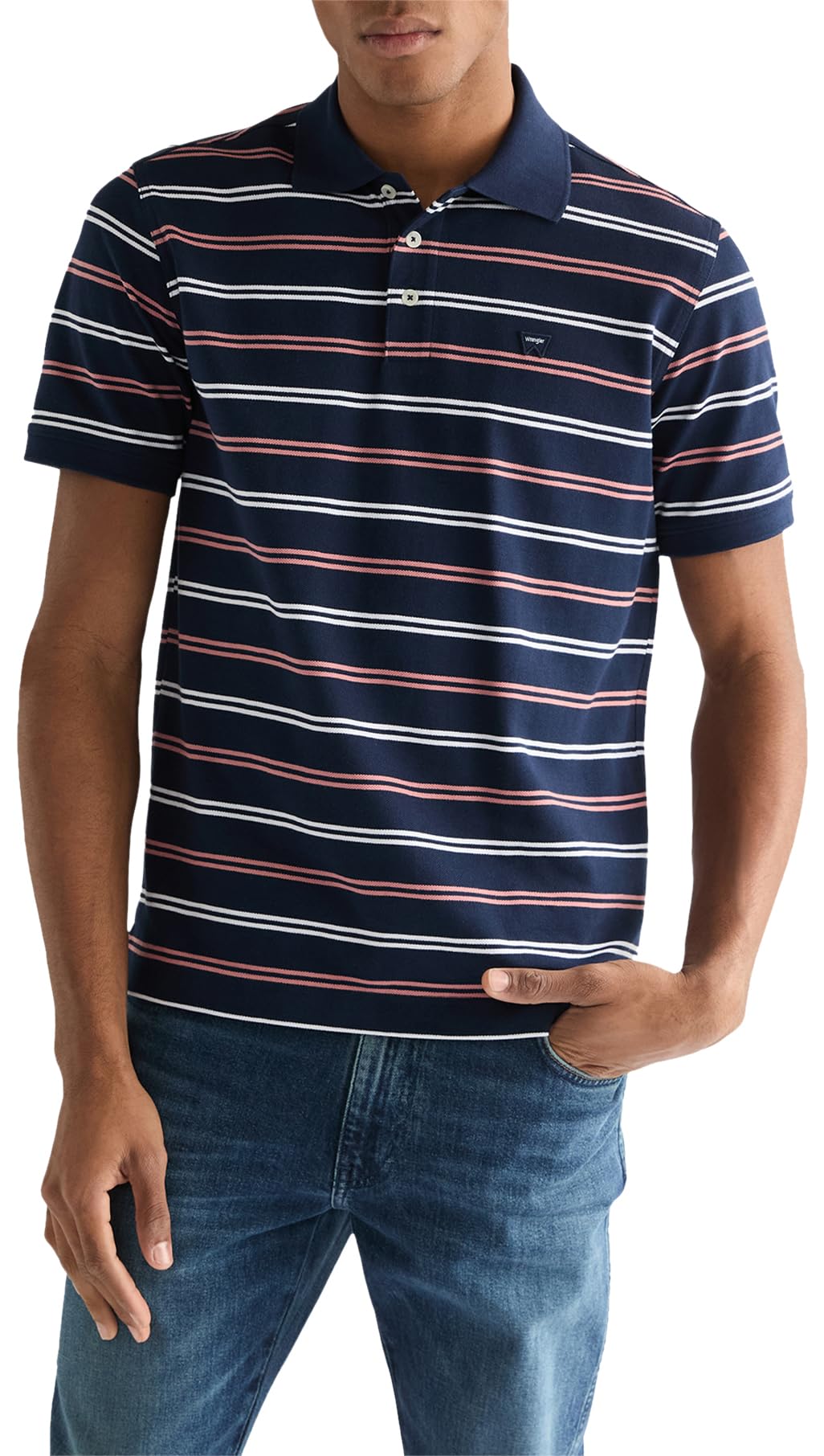 Wrangler Stripe Polo Shirt, Navy Blue, L Men