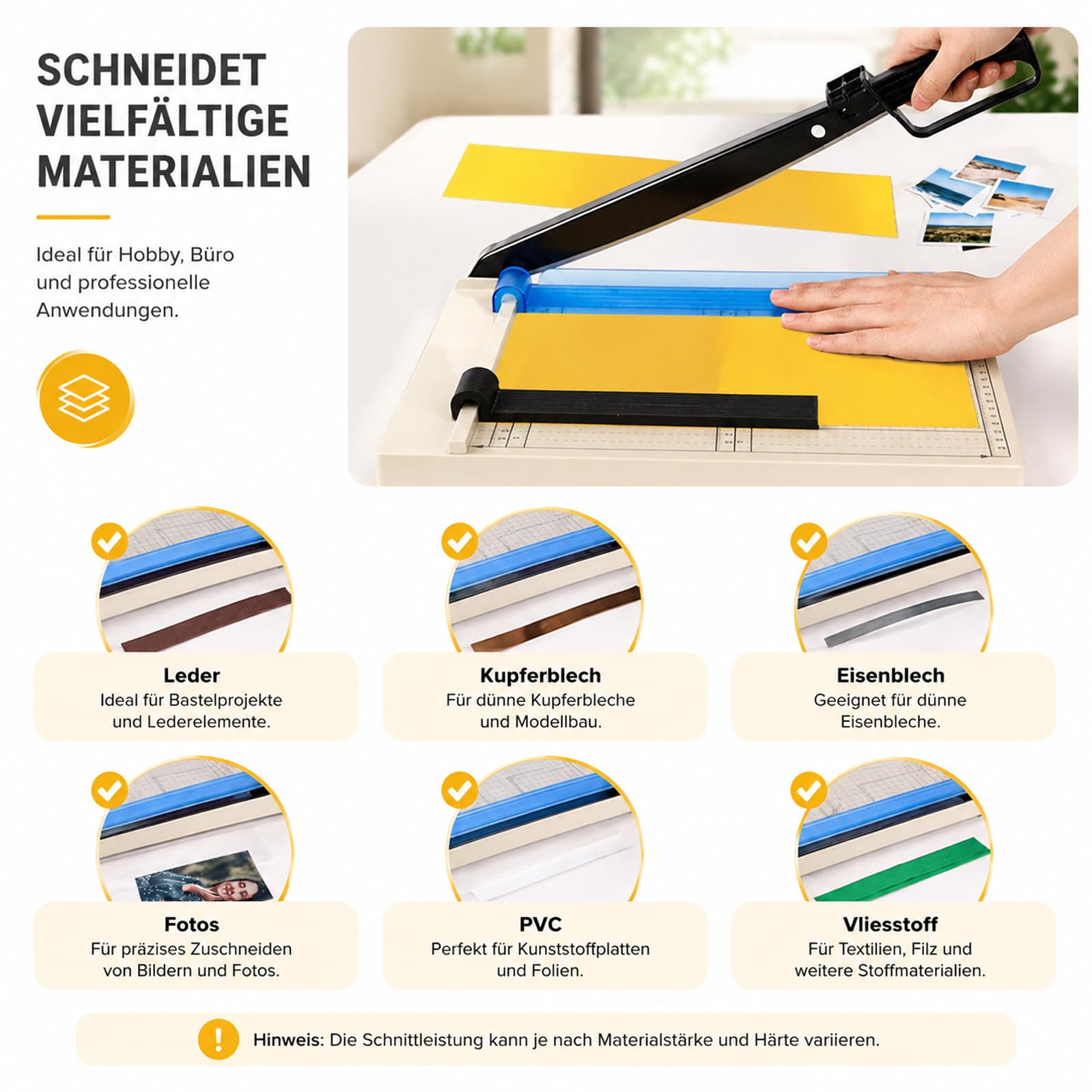 Papierschneidemaschine A4, Hebelschneider für B5, A5, B6, B7, Hebelschneider, Papierschneider mit 5 Ordnern, für Fotos, Leder und Dünne Bleche
