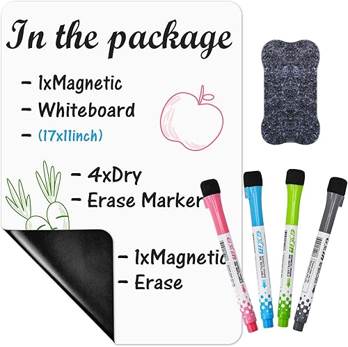 Pizarra magnética de borrado en seco para refrigerador, juego de 2 paquetes de pizarra blanca de 12 x 8 pulgadas y 4 marcadores magnéticos un Pizarra magnética de borrado en seco para refrigerador, juego de 2 paquetes de pizarra blanca de 12 x 8 pulgadas y 4 marcadores magnéticos un
