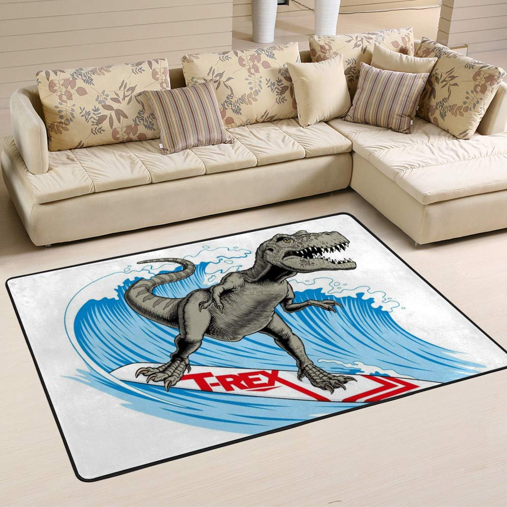Grand tapis de salon dinosaure T-Rex bleu 63 x 48 inch