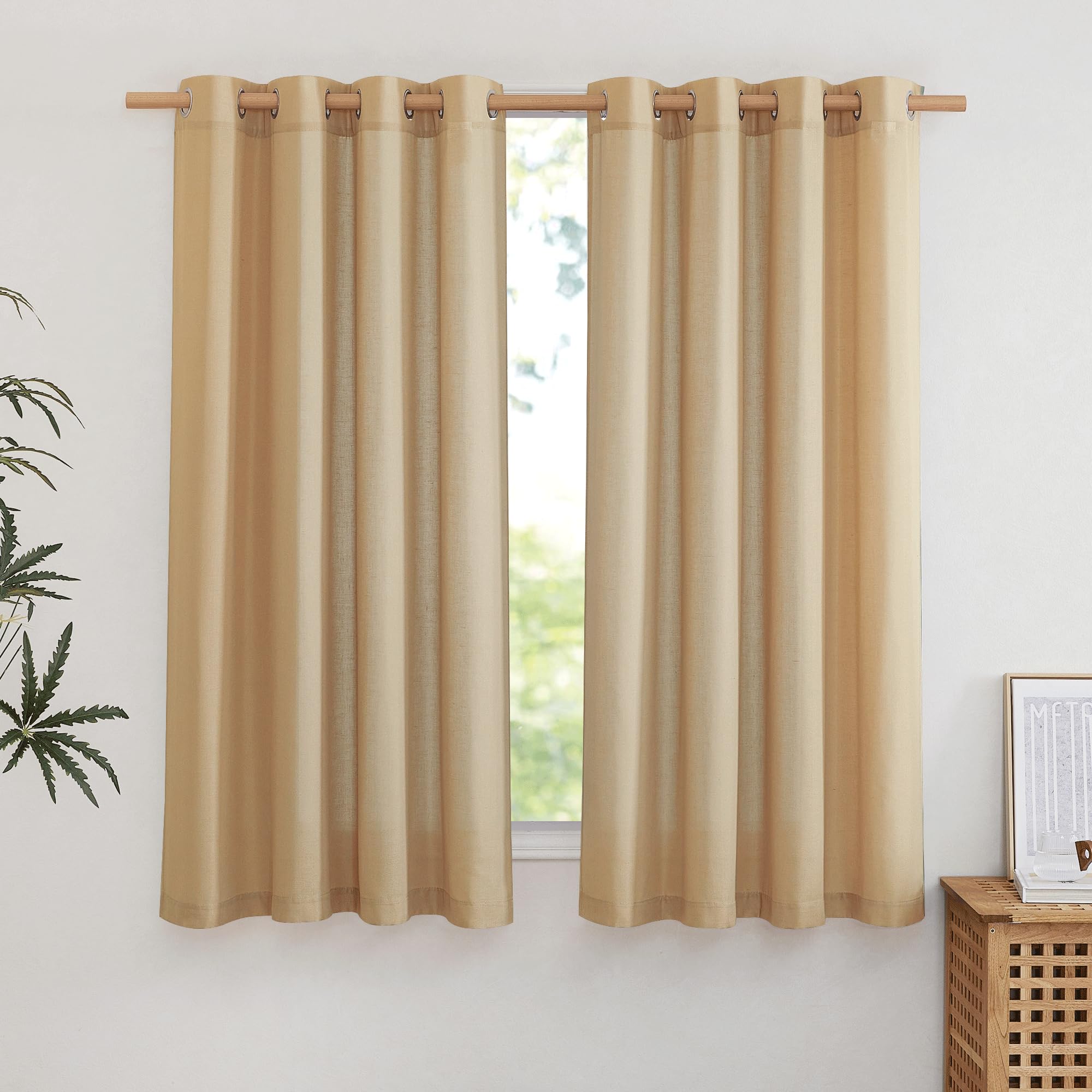 NICETOWN Thick Linen Burlap Curtains for Bedroom, Grommet Linen Blend Semitransparent Privacy Added Window Treatments Light Filtering Curtains for