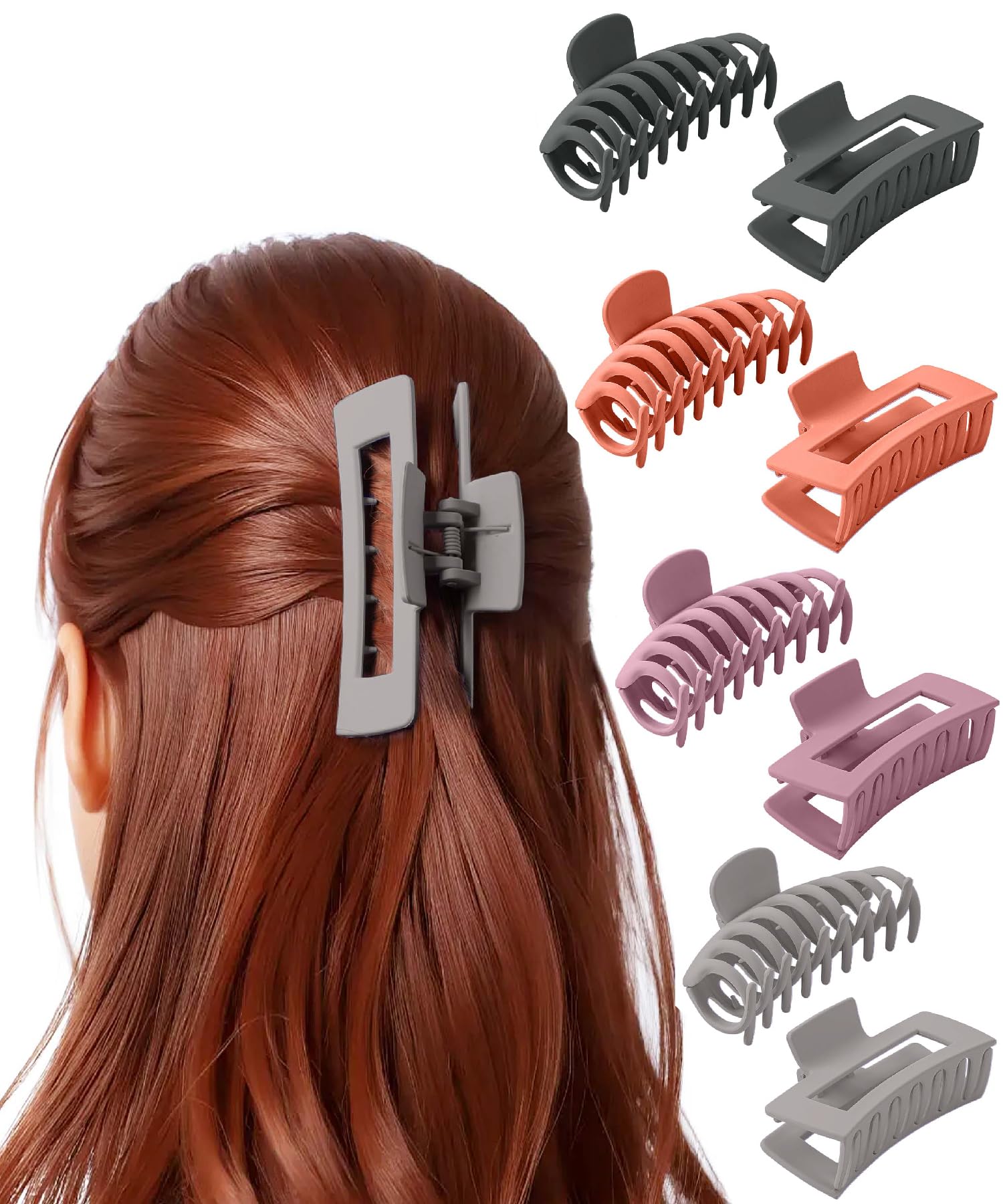 Ms. Pen- Large Hair Clips for Women, 4.3 Inch, 8 Pack Smoky Rose, Strong Spring & Secure Grip Claw Clips, Durable Matte Plastic, Comfortable All-Day Hold, Ideal for All Hair Types
