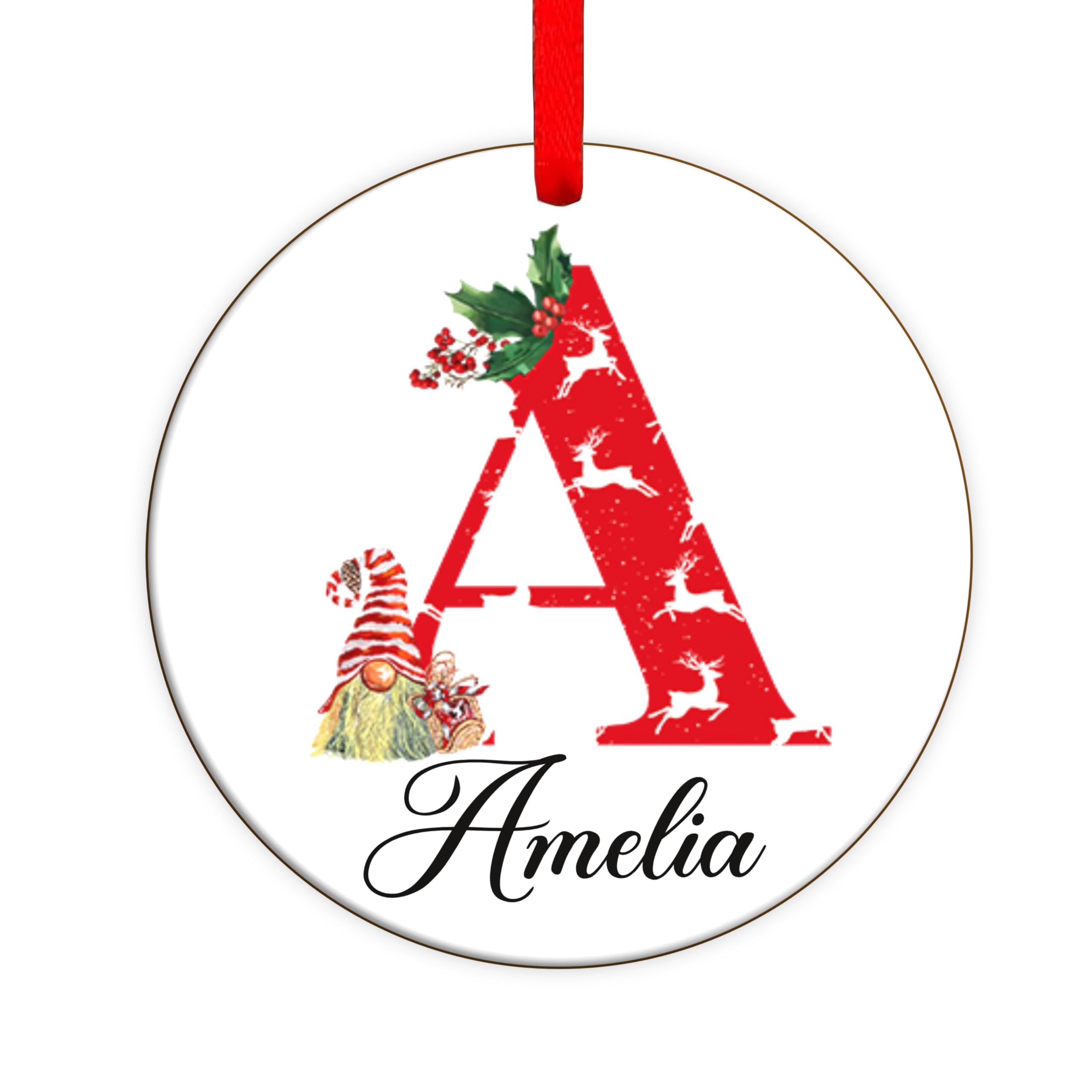 EKAM Personalised Family Christmas Stocking Ornament, Custom Initial Name Ornaments A-Z Monogram Christmas Ornament, Festive Xmas Tree Bauble Keepsake – Ideal
