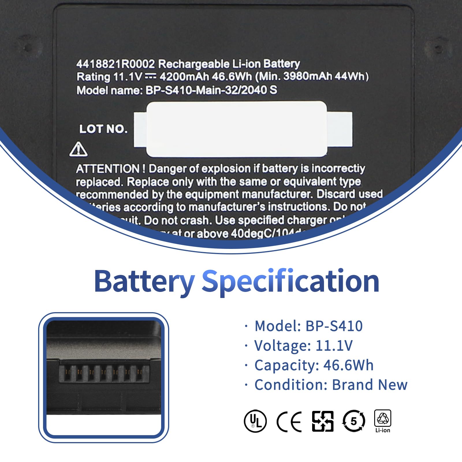 ANTIEE BP-S410 Notebook Akku GETAC S410 Industrie Robust Netbook Ersatz | 11,1V 46,6Wh, passend BP-S410-Main BP-S410-2nd 441876800002 robust Industrie Laptop Ersatzteil