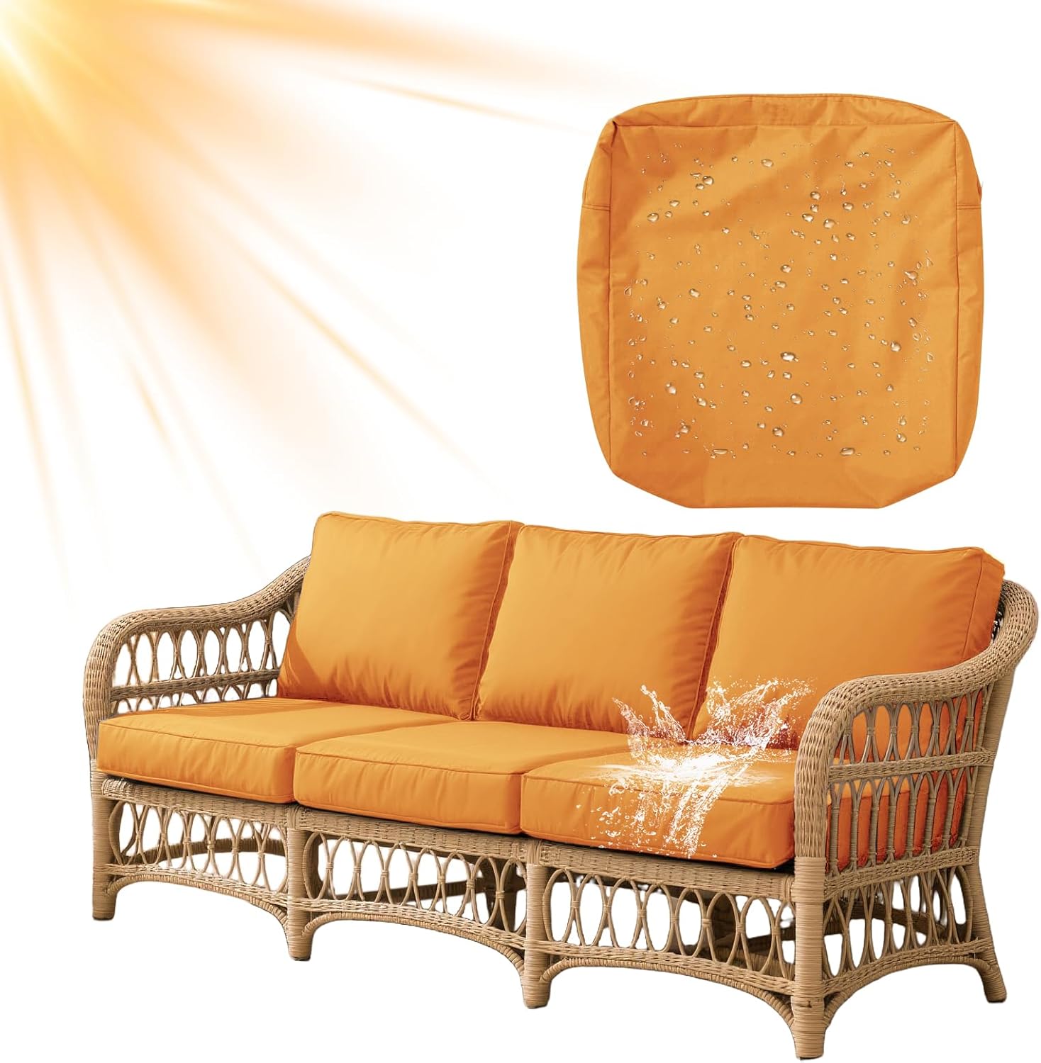 Waterproof Patio Cushion Covers with Zipper Oxford Fabric Replacement Outdoor Chair Seat Cover UV Resistant Washable Furniture Cover (Golden,25x27x5 in)