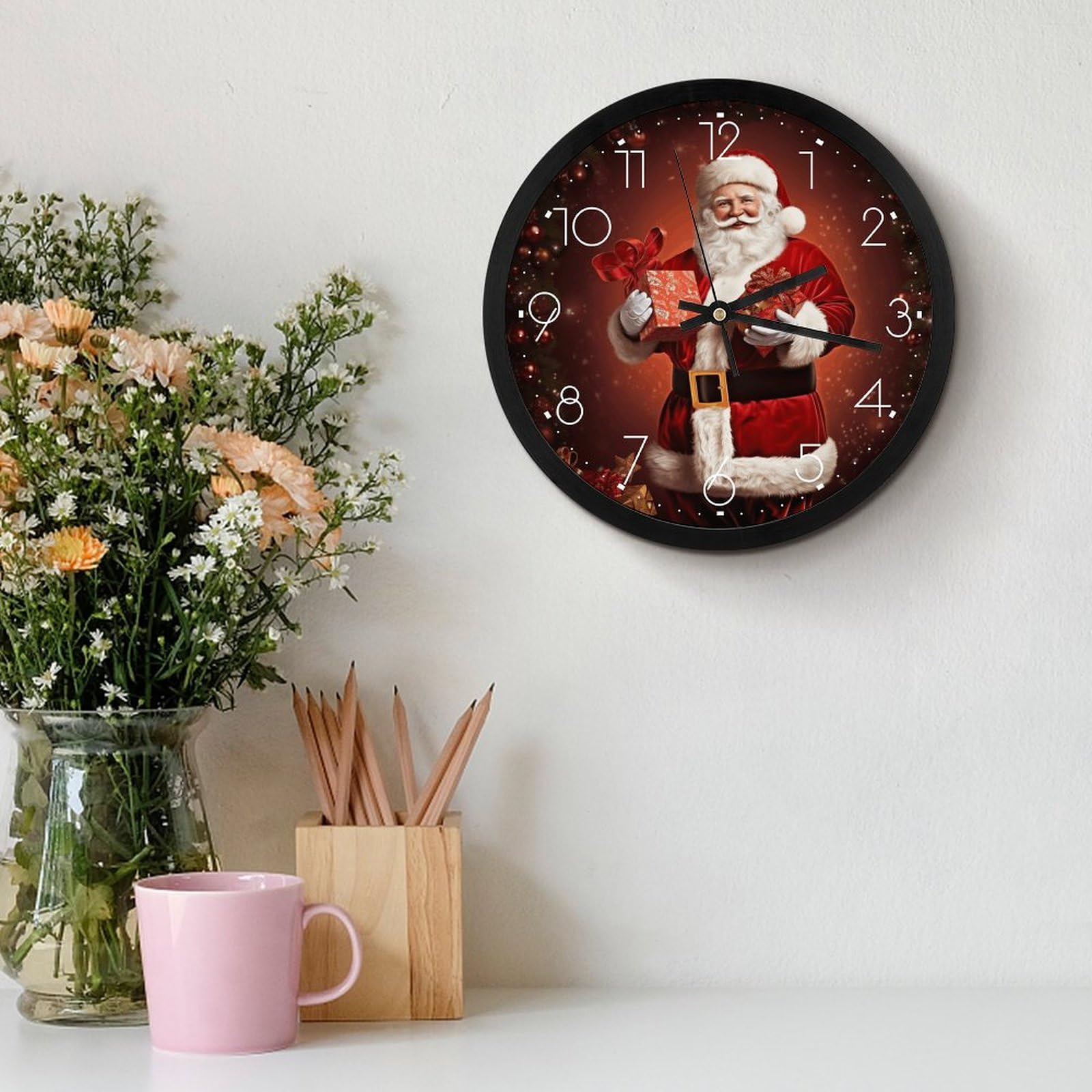 Amazon.com: Round Wall Clock, Christmas Decor Santa Claus Print