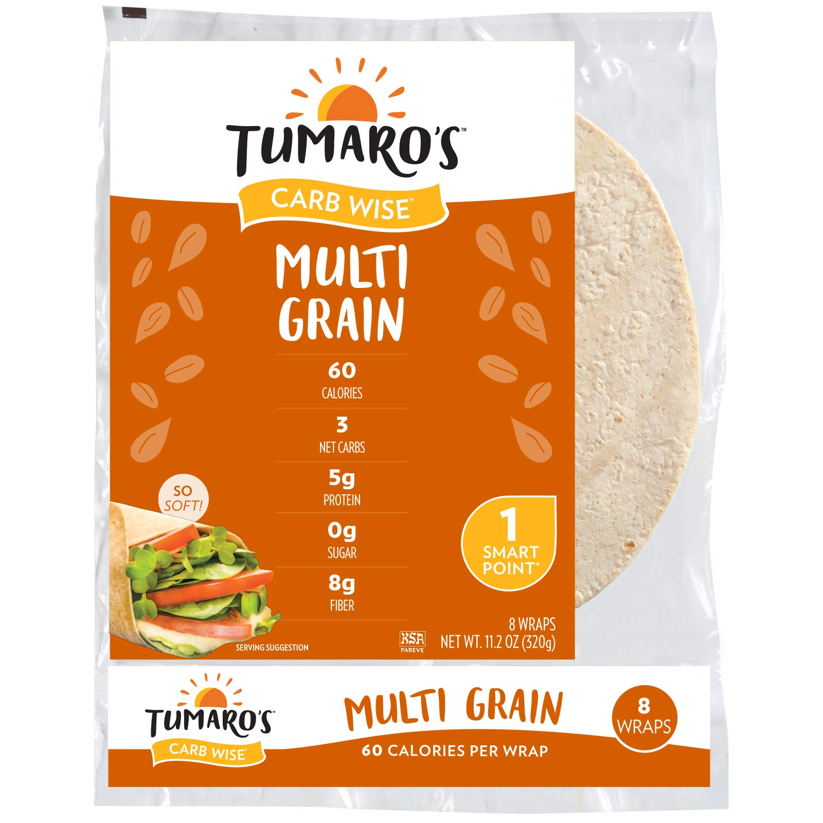 Tumaro's 8" CarbWise™ Wraps - Multigrain - 8 Count - Case of 6