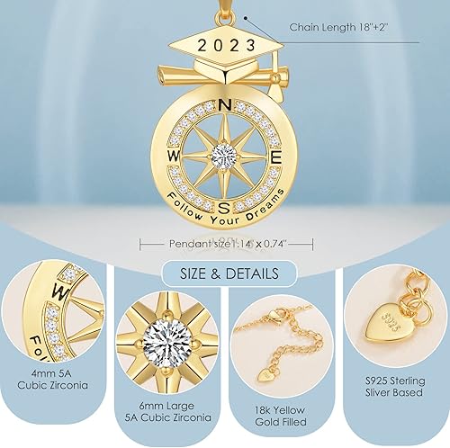 Miniatura 4 de Regalos de graduación para ella 2023, regalos de collar de graduación, collar de brújula de graduación, collar de brújula inspirador, regalo de