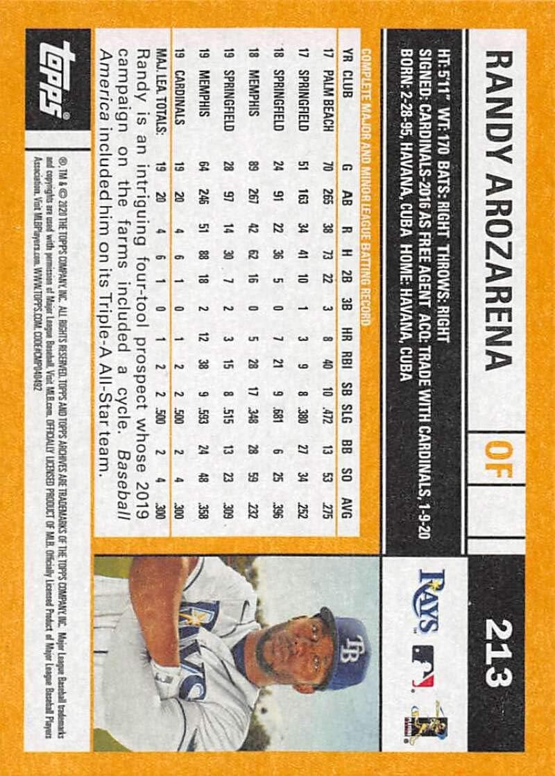 2020 Topps Archives #213 Randy Arozarena Tampa Bay Rays Rookie Baseball Card
