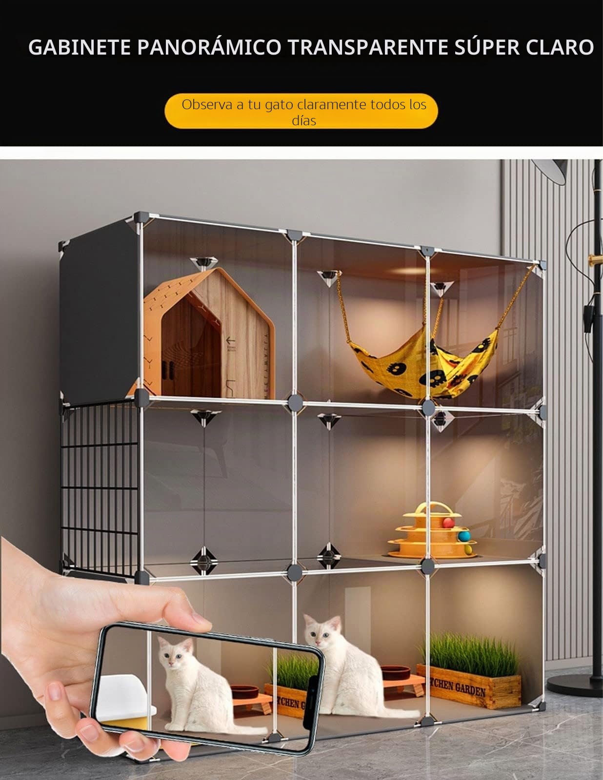 Jaulas para gatos de interior XL, XXL, muebles de bandeja de arena interior para casa de gato grande, casa para gatos, diseño transparente, plataforma pesada de doble capa, fácil de As