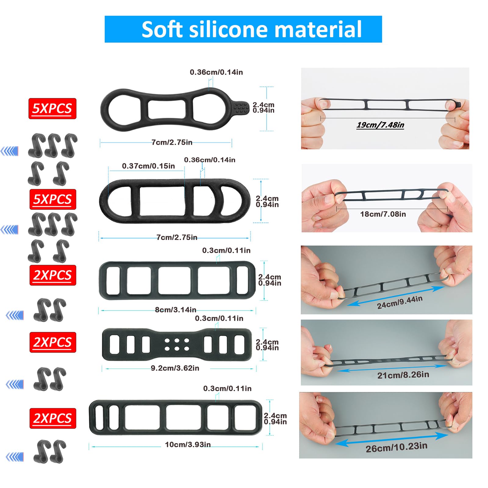 Eaaerr Lot De Bandes En Silicone Pour Vélo - Anneaux En Caoutchouc Stretch - Support De Montage En Silicone - Convient Pour Lumière De Vélo, Lampe De Poche, Compteur Kilométrique